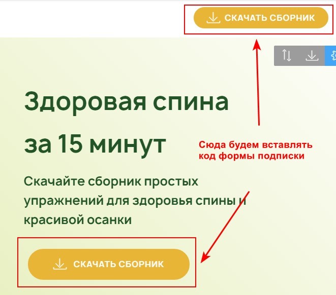 В кнопки будем вставлять код формы подписки